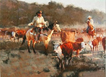 オリジナルのカウボーイ ウエスタン アート Painting - 草原のカウヒアーズ 西部オリジナル